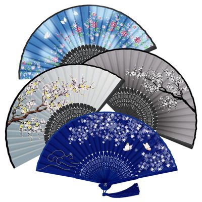 WEARXI Silk Folding Hand Fans, 4 Pack