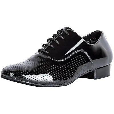 Linodes Breathable Men's Latin Dance Shoe, Black Patent